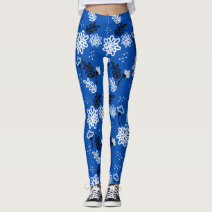 Blue abstract floral wallpaper leggings