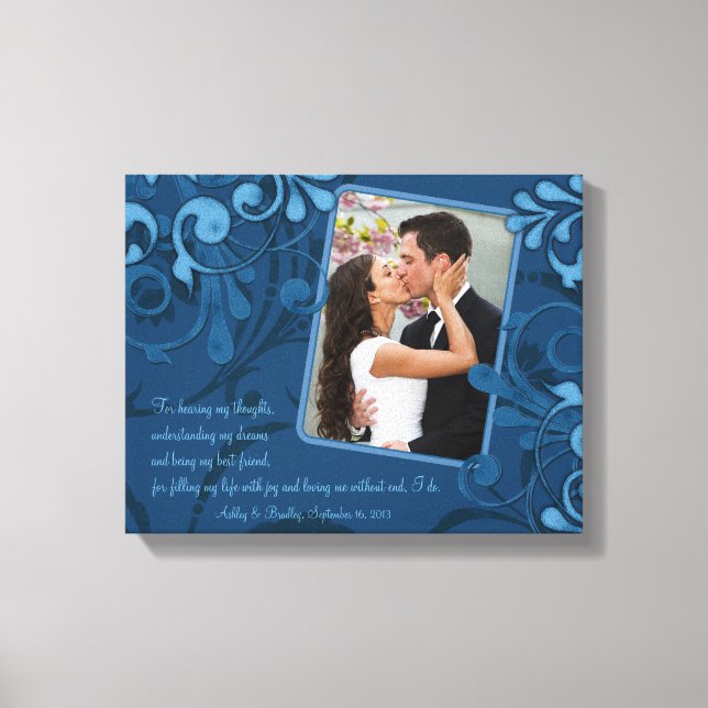 Blue Abstract Floral Wedding Photo Template Canvas (Front)