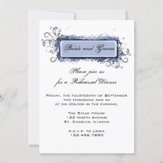 Blue Abstract Floral Wedding Rehearsal Dinner Invitation