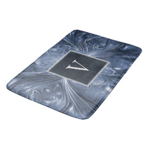 Blue Abstract Flourish Monogram Bath Mat