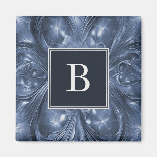 Blue Abstract Flourish Monogram Magnet