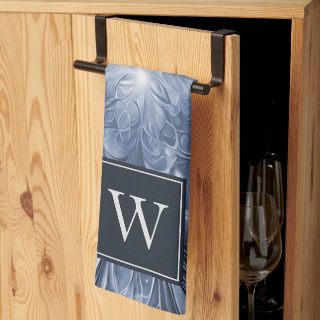 Blue Abstract Flourish Monogram Towel (Thirds Fold)