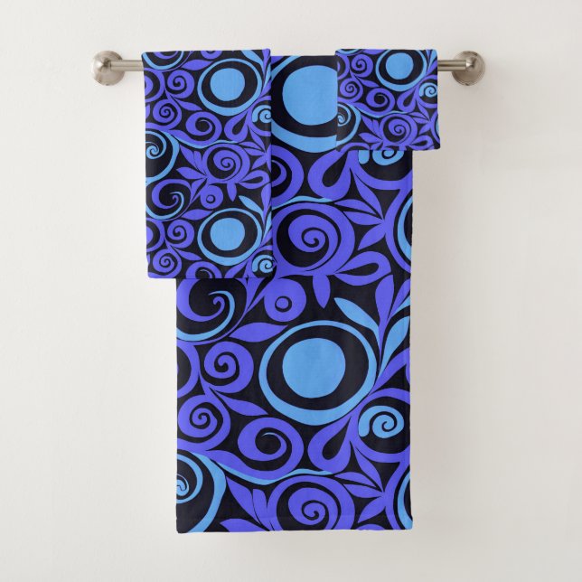 Blue Abstract Flowers Bath Towel Set (Insitu)
