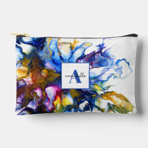 Blue Abstract Fluid Art Agate Name Accessory Pouch
