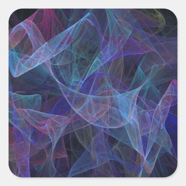 Blue Abstract Fractal Square Sticker (Front)