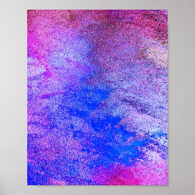 Blue abstract Fun Watercolor Art Waves Purple Poster (Front)