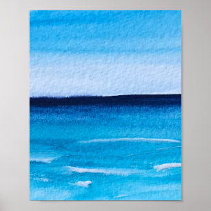 Blue abstract Fun Watercolor Art Waves Unique Post Poster