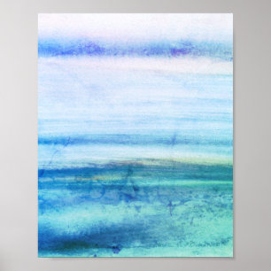 Blue abstract Fun Watercolor Art Waves Unique Poster