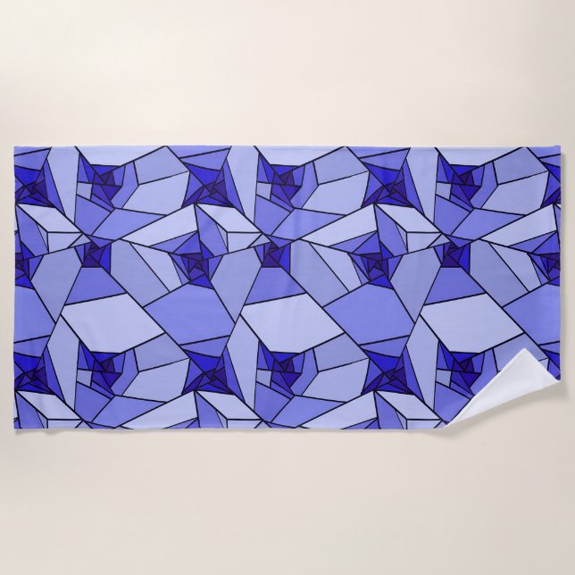 Blue Abstract Geometric Pattern Beach Towel (Front)