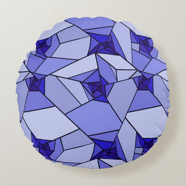 Blue Abstract Geometric Pattern Round Cushion (Front)