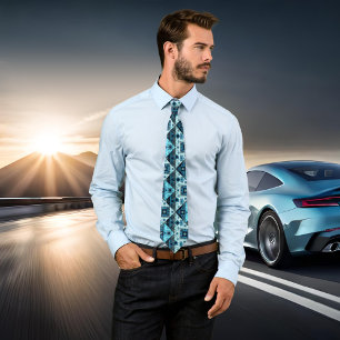 Blue Abstract Geometric Pattern Tie