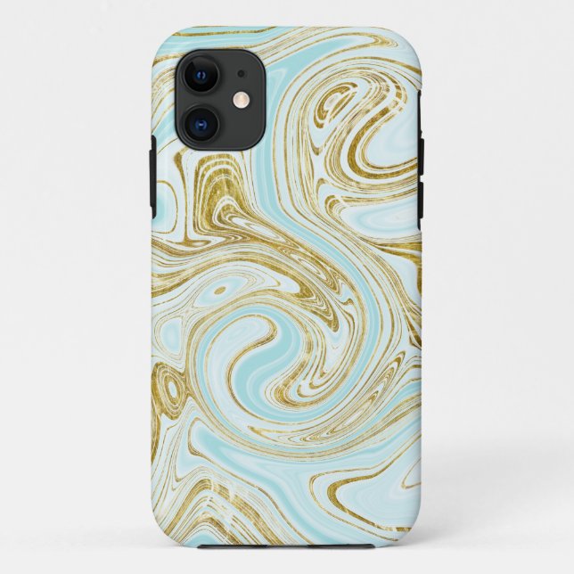Blue Abstract Gold Glitter Chic Stylish  Case-Mate iPhone Case (Back)