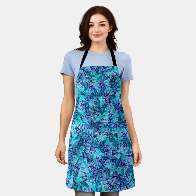 Blue Abstract Jacaranda Tree, Full Print Apron (Worn)