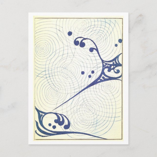 Blue Abstract Japanese Design Postcard (Front)