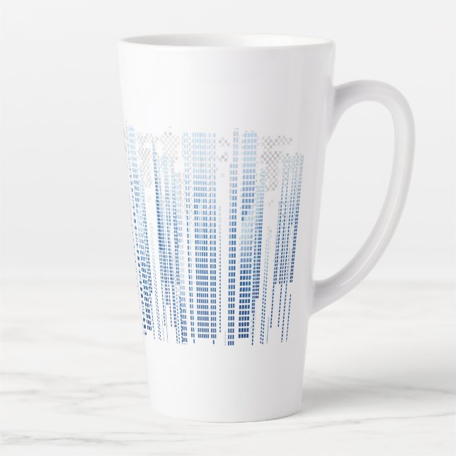 Blue Abstract Latte Mug - Modern Tall Coffee Cup (Right)