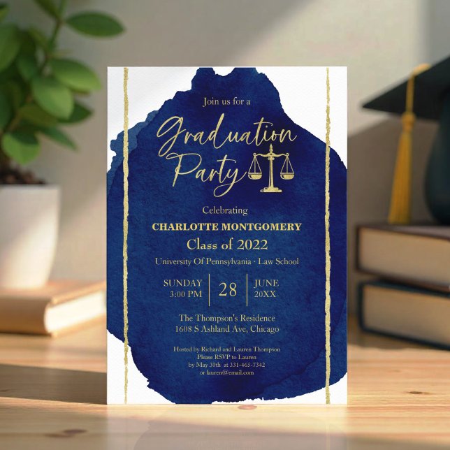 Blue Abstract Law School Graduation Party Invitation (Creator Uploaded)