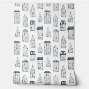 Blue abstract line house pattern  wallpaper