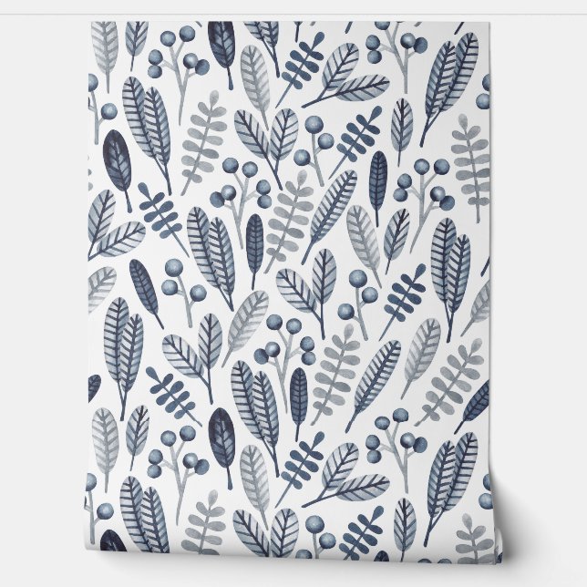 Blue abstract line leaves pattern  wallpaper (Unrolling)