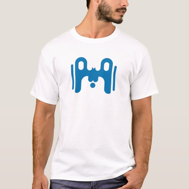 Blue Abstract M Symmetric Arches and Central Dot T-Shirt (Front)
