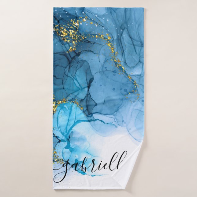 Blue Abstract Marble Bath Towel (Bath Towel)