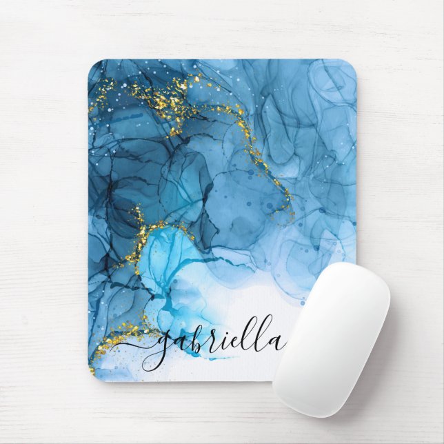 Blue Abstract Marble Mouse Pad (With Mouse)