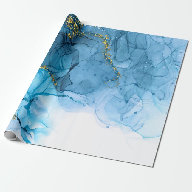 Blue Abstract Marble Wrapping Paper (Unrolled)