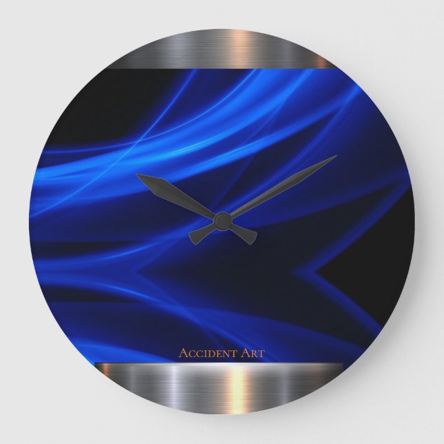Blue Abstract-& Metal Design Large Clock (Front)