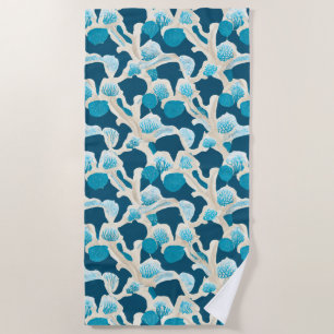 Blue Abstract Ocean Floor Coastal Pattern Beach Towel