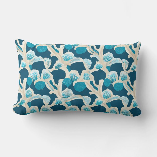 Blue Abstract Ocean Floor | Coastal Pattern Lumbar Cushion (Front)