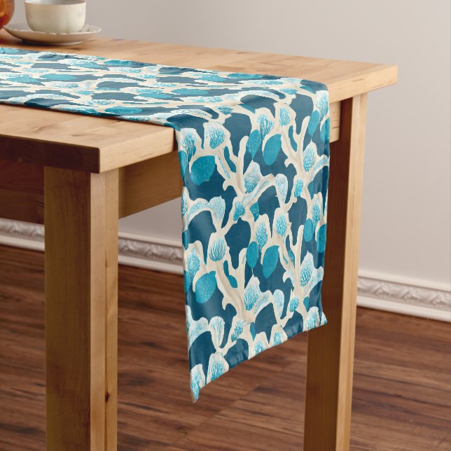 Blue Abstract Ocean Floor | Coastal Pattern Short Table Runner (In Situ)