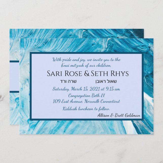 Blue Abstract Paint Invitation (Front/Back)