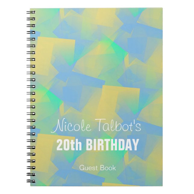 Blue Abstract pastel 20th Birthday Guest Book 3 (Front)