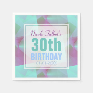 Blue Abstract pastel 30th Birthday Paper Napkins
