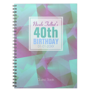 Blue Abstract pastel 40th Birthday Guest Book 4a
