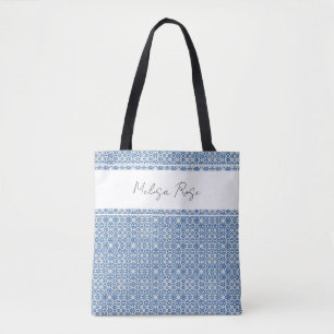 Blue Abstract Pattern Change Name  Tote Bag