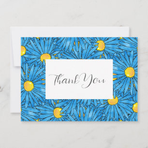 Blue Abstract Pen & Watercolor Aster Pattern Thank You Card