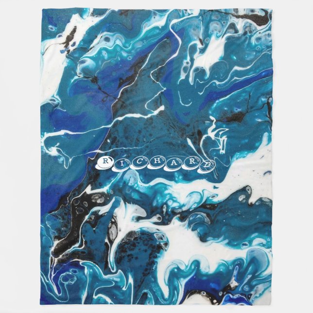 Blue Abstract Personalised Fleece Throw Blanket (Front)