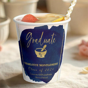 Blue Abstract Pharmacy School Graduation Paper Cups
