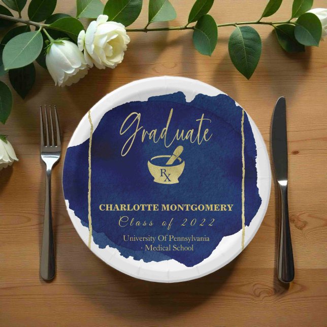 Blue Abstract Pharmacy School Graduation  Paper Plate (Creator Uploaded)