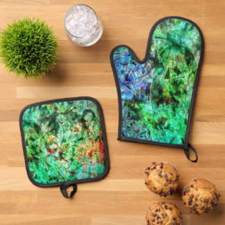 Blue abstract pot holder and oven mitt,Happy blue Oven Mitt & Pot Holder Set