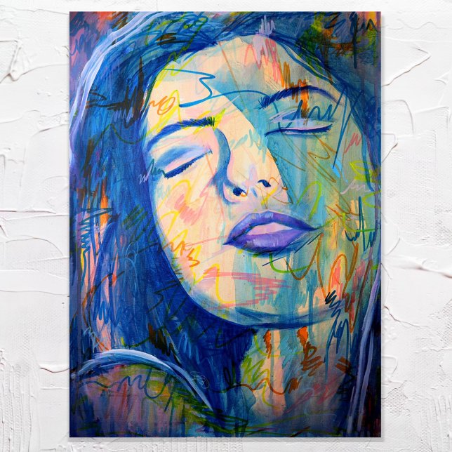 Blue Abstract Realism Woman Portrait Art Print (Creator Uploaded)