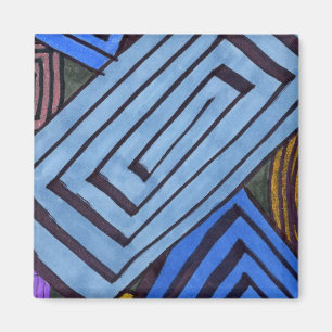 Blue abstract rectangular Egyptian Coil spiral art Magnet