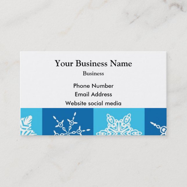 Blue abstract snowflake business card (Front)
