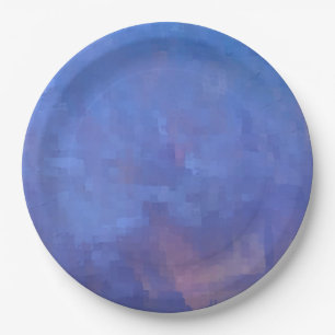 Blue Abstract Squares Design Paper Plate