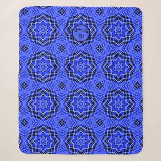 Blue Abstract Star Flowers  Sherpa Blanket (Front)