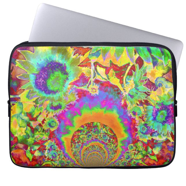 Blue abstract sunflower floral watercolor painting laptop sleeve (Front)
