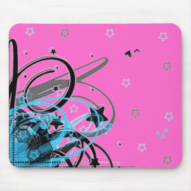 blue abstract swirls on a pink background mouse pad (Front)