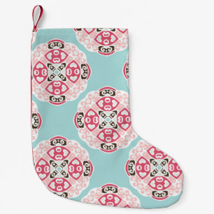 Blue abstract tiles: cute vintage. small christmas stocking