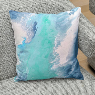 Blue Abstract Water Waves Throw Pillow Vibrant