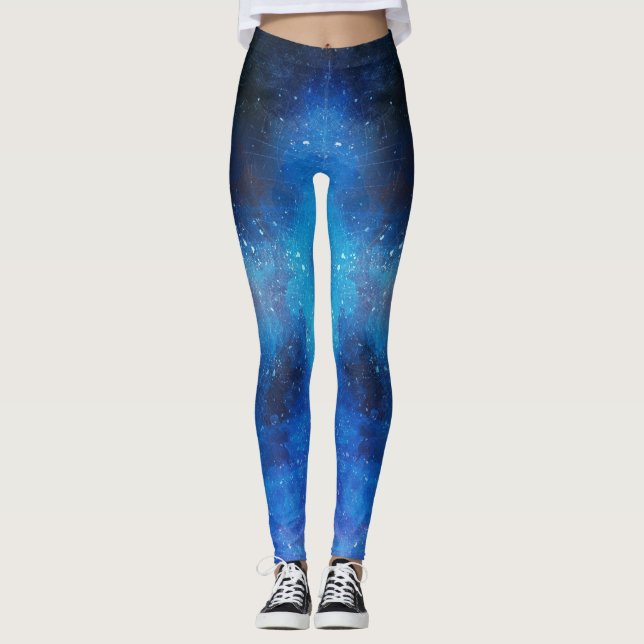 Blue abstract watercolor leggings (Front)